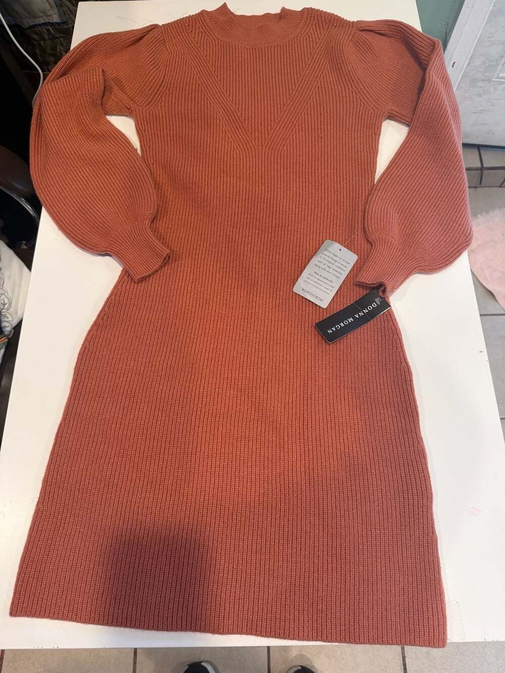 Donna Morgan Ribbed Knit Long Sleeve Puff Sleeve Sweater Dress - Picture 4 of 8